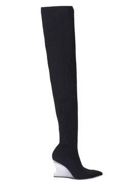 Balmain Women's 95MM Wedge-Heel Over-The-Knee Boots