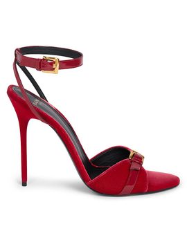 Balmain Women's Anthem 95MM Buckle-Detail Patent Leather & Velvet Sandals