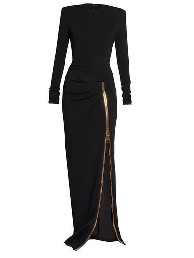 Balmain Women's Compact Knit Zip Slit Maxi Dress