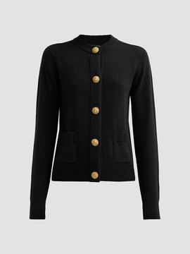 Balmain Women's Crewneck Cashmere-Wool Cardigan