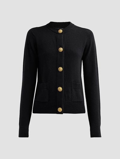 Balmain Women's Crewneck Cashmere-Wool Cardigan