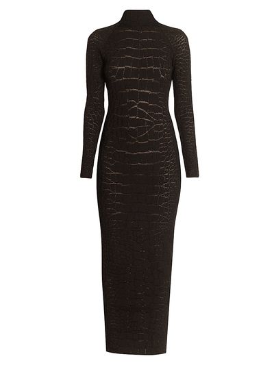 Balmain Women's Croc-Effect Knit Open-Back Maxi Dress