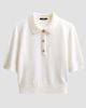 Balmain Women's Diamond-Knit-Sleeve Merino Wool Polo Shirt - 1