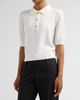 Balmain Women's Diamond-Knit-Sleeve Merino Wool Polo Shirt - 4