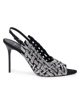 Balmain Women's Fringe 95MM Embellished Slingback Peep Toe Pumps