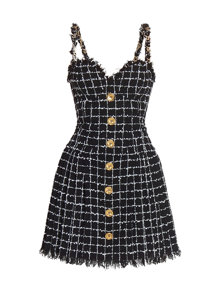 Balmain - Women's Fringed Tweed Bustier Minidress