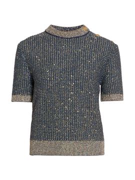 Balmain Women's Glittered Tweed Knit Top