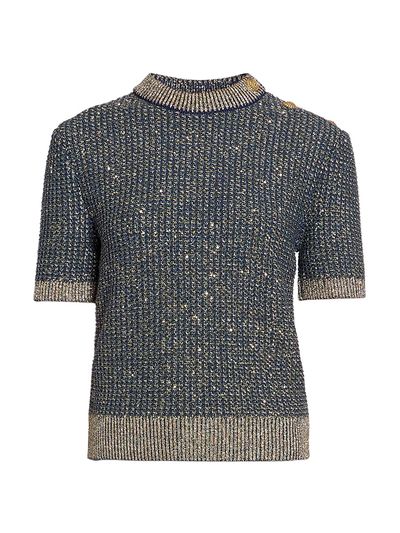 Balmain Women's Glittered Tweed Knit Top