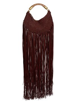 Balmain Women's Mini Ebene Fringe Woven Leather Top Handle Bag