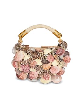 Balmain Women's Mini Ebene Shell-Embroidered Suede Top Handle Bag