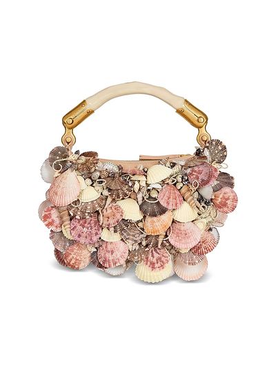 Balmain Women's Mini Ebene Shell-Embroidered Suede Top Handle Bag