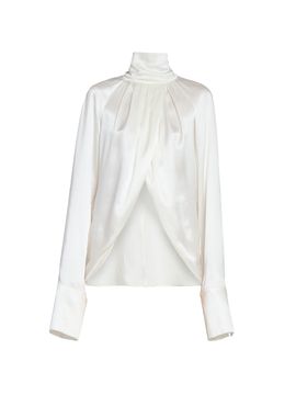 Balmain Women's Mock Turtleneck Silk Wrap-Style Blouse