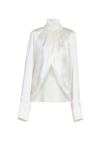 Balmain Women's Mock Turtleneck Silk Wrap-Style Blouse
