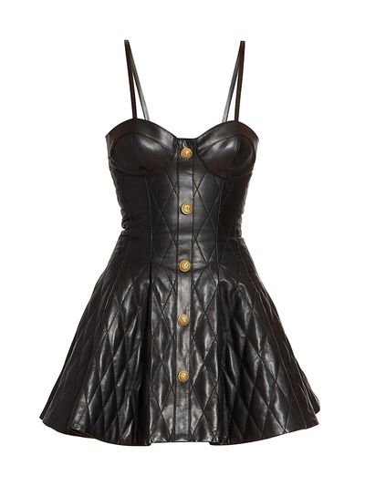 Balmain Women's Quilted Leather Bustier Minidress