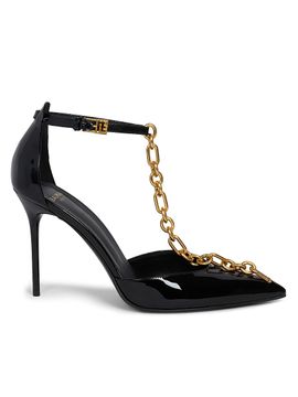 Balmain Women's Sync 95MM Chain-Detail Patent Leather Pumps
