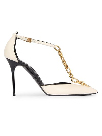 Balmain Women's Sync 95MM Chain-Link & Leather T-Strap Pumps