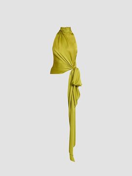 Balmain Women's Turtleneck Bow Silk Charmeuse Sleeveless Top