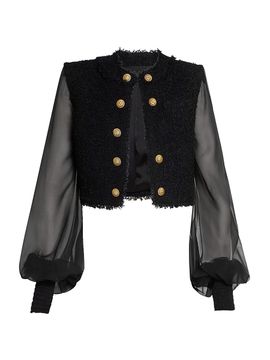 Balmain Women's Tweed Chiffon Sleeve Jacket