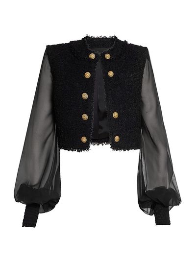 Balmain Women's Tweed Chiffon Sleeve Jacket