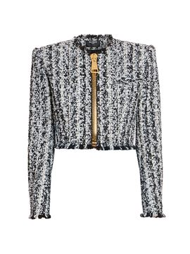 Balmain Women's Tweed Zip Crop Jacket
