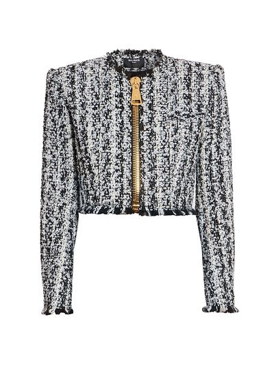 Balmain Women's Tweed Zip Crop Jacket