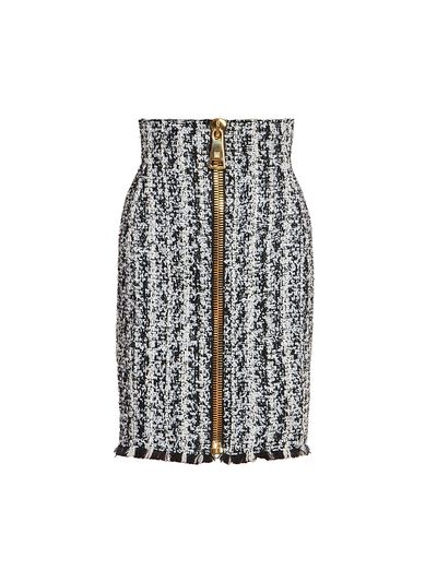 Balmain Women's Tweed Zip Pencil Skirt