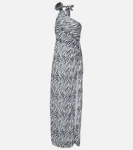 Bananhot Bananhot Louise zebra-print one-shoulder maxi dress