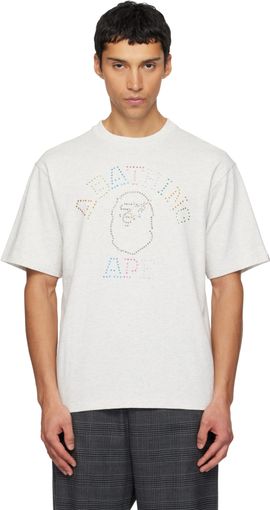 BAPE BAPE Gray Rhinestone College Relaxed Fit T-shirt