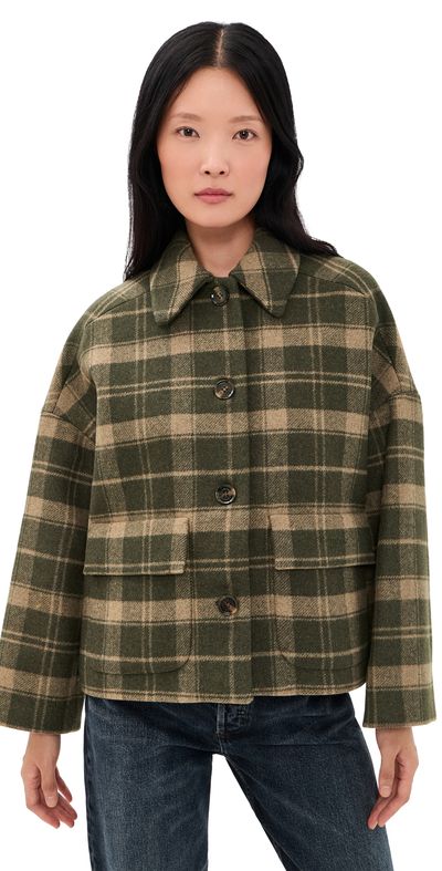 Barbour Barbour Myla Checked Wool Coat Olive/Biscuit Check