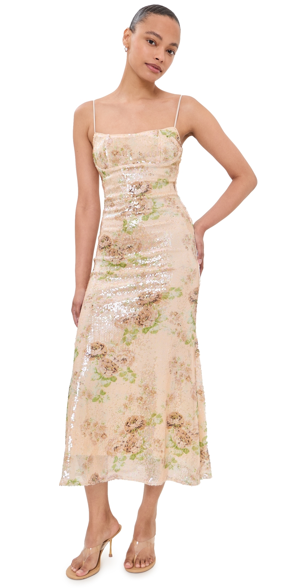lily smocked floral print ruffle trim midi dress ASTR the Label | Quinn Floral Cutout Midi Dress | Size L