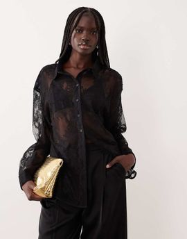 Bardot Bardot Aleida oversized lace shirt in black - part of a set