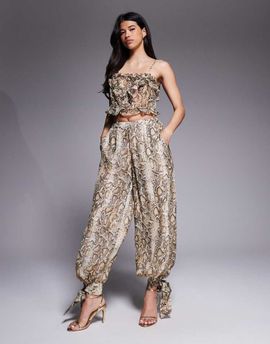 Bardot Bardot Alira chiffon balloon pants in snake print - part of a set-Neutral