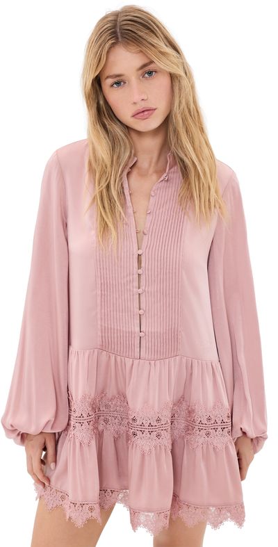BARDOT BARDOT Antonia Lace Trim Mini Dress Dusty Pink