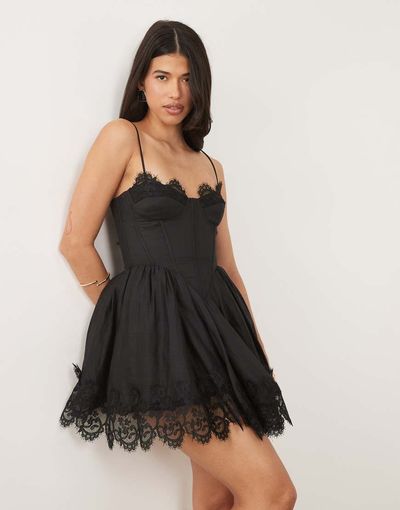 Bardot Bardot Ashta lace detail mini dress with corset detail in black