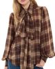 BARDOT BARDOT Cecile Scarf Button Down Shirt Brown Check - 1
