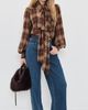 BARDOT BARDOT Cecile Scarf Button Down Shirt Brown Check - 5