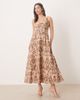 Bardot Bardot cotton corset detail cinched skater midi dress in brown abstract print - 1
