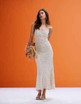 Bardot Bardot crochet maxi dress in beige-Neutral