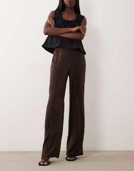Bardot Bardot Devin mid rise satin pants in dark chocolate-Brown
