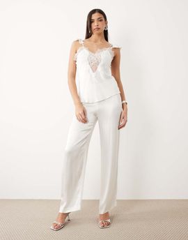Bardot Bardot Devin mid rise straight leg satin pants in white - part of a set
