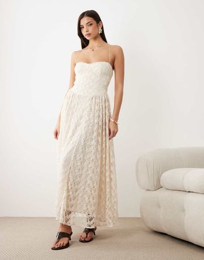 Bardot Bardot Estie broderie maxi dress in light beige-Neutral