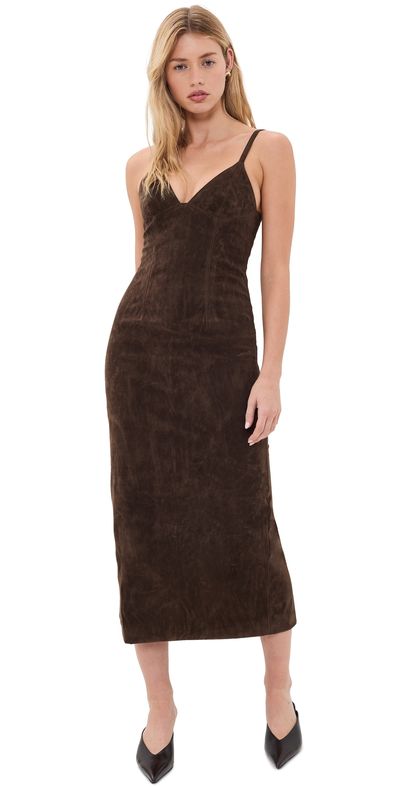 BARDOT BARDOT Estine Faux Suede Midi Dress Dark Choco