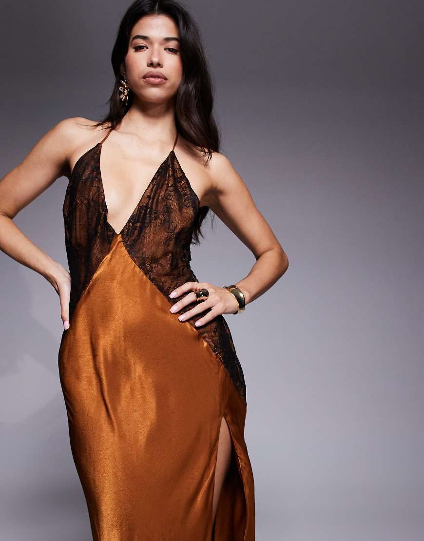 estrella halter maxi dress in toffee Bardot Lake Blue