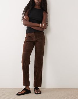 Bardot Bardot faux suede high rise button pants in chocolate-Brown