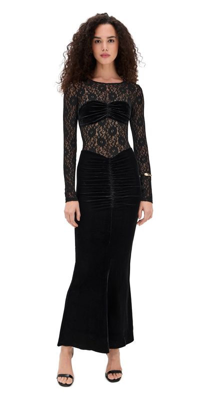 BARDOT - Helenie Velour Lace Maxi Dress Black