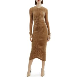 Bardot Bardot Jaya Gathered Long Sleeve Mesh Body-Con Dress
