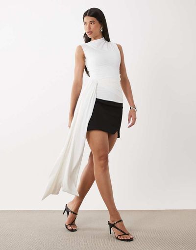 Bardot Bardot Jordan longline high neck top with tie waist in orchid white