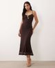 Bardot Bardot Karla cami lace mesh gold trim midi dress in chocolate-Black - 1
