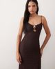 Bardot Bardot Karla cami lace mesh gold trim midi dress in chocolate-Black - 3
