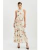 Bardot Bardot Leanna high neck ruched waist thigh slit mesh midaxi dress in ivory watercolor floral-White - 1